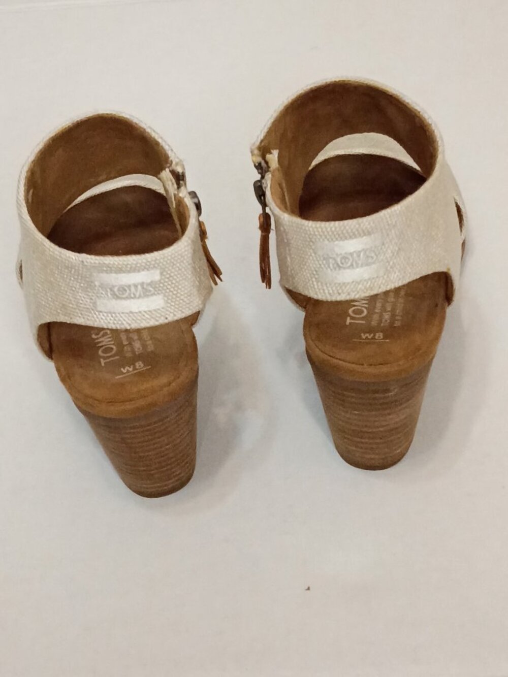 TOMS Majorca Cutout Block Heel Sandals Size 8 Natural Woven - Picture 2 of 7